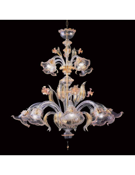 Lampadario classico in vetro di murano modello Ninfa oro