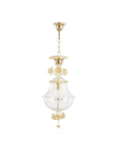Murano glass pendant in crystal and gold lantern shape
