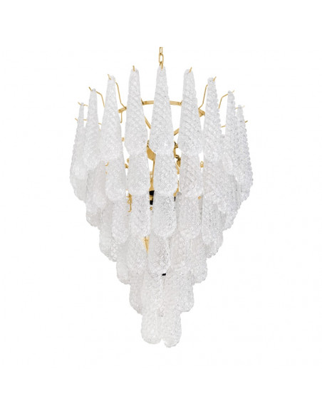Lampadario vintage murano gocce in vetro graniglia, montatura oro