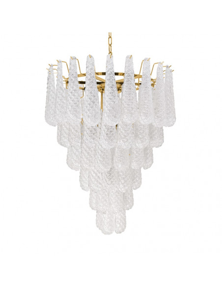 Lampadario vintage murano gocce in vetro graniglia, montatura oro