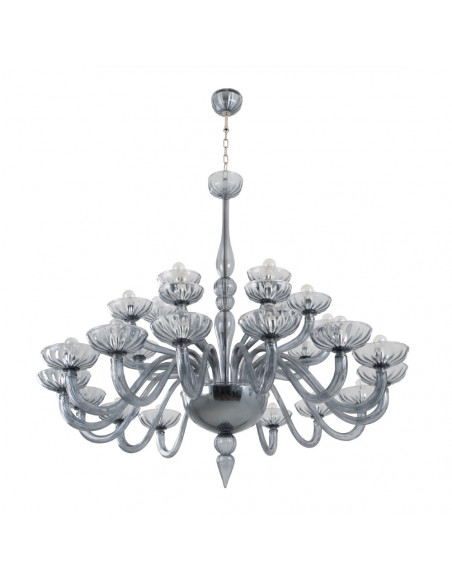 Lampadario in vetro Murano multilivello moderno in vetro fumè rosone