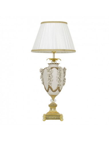 Lampada da tavolo in porcellana capodimonte e paralume plissettato