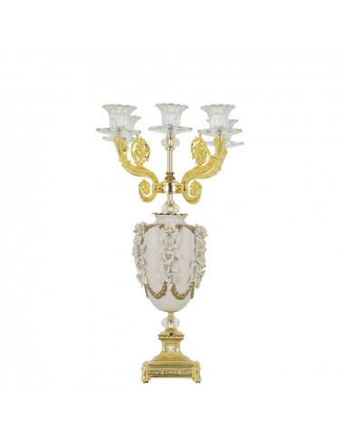 Candelabro classico in ottone con ceramica porcellana