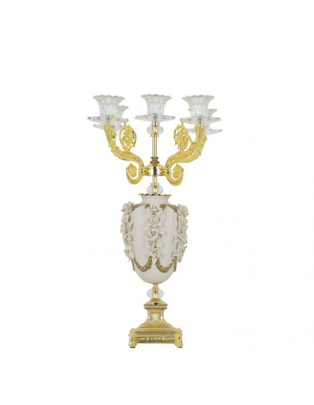 Candelabro classico in ottone con ceramica porcellana