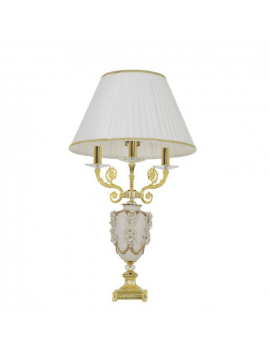 lampada da tavolo con paralume e candelabri. corpo in ceramica
