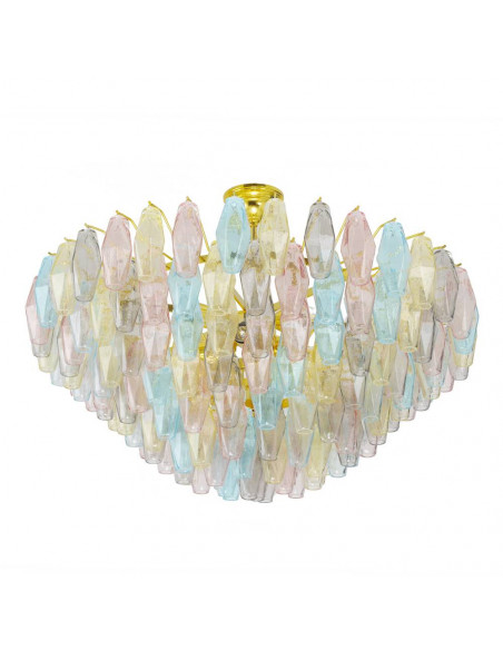 Lampadario in vetro di murano vintage con vetri poliedri colorati struttura oro