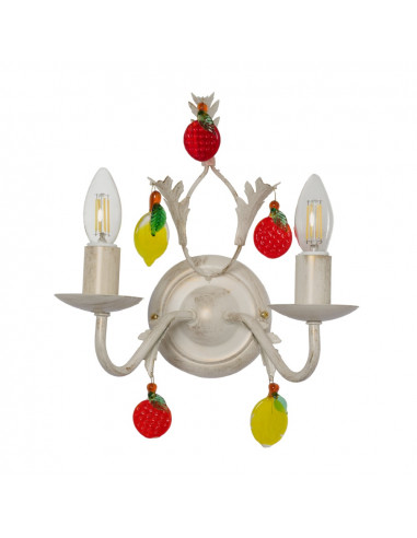 applique in ottone con frutta in vetro di murano colorata