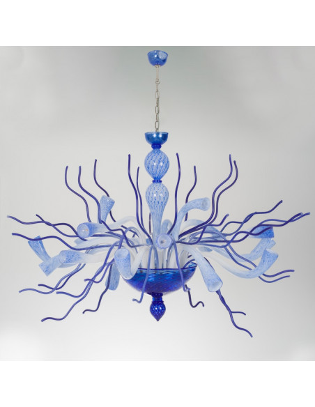 Lampadario Anemone - Vetro di murano blu mare