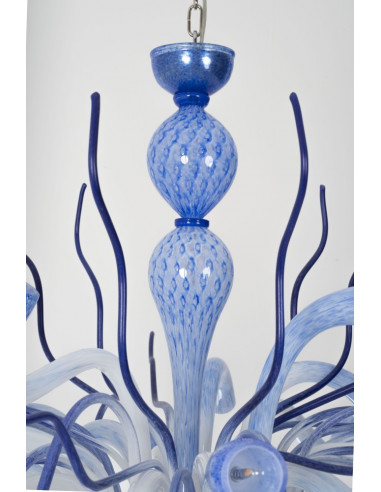 Lampadario Anemone - Vetro di murano blu mare colonna