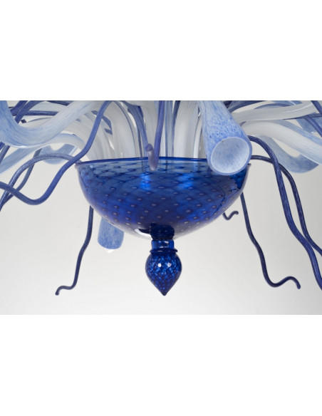 Lampadario Anemone - Vetro di murano blu mare