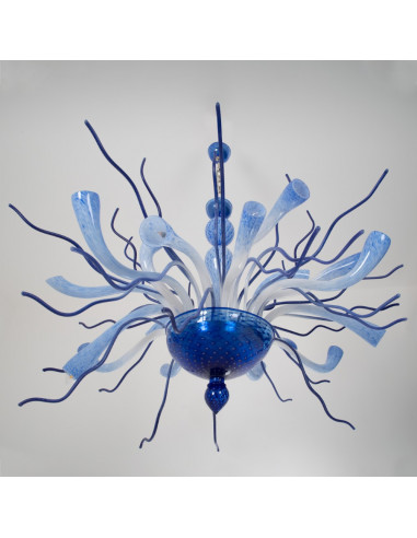 Lampadario Anemone - Vetro di murano blu mare
