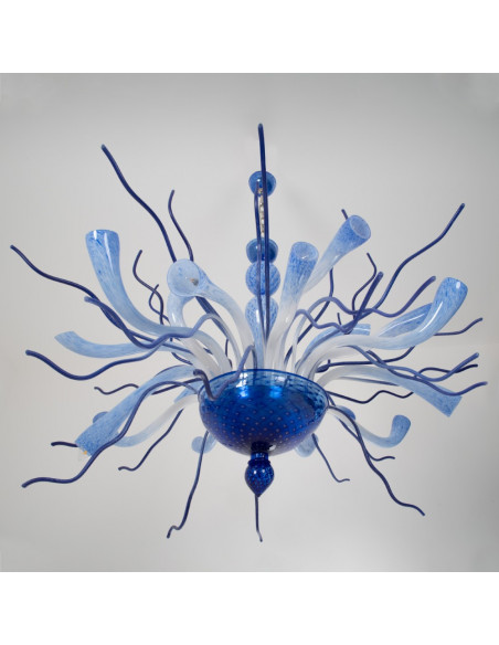 Lampadario Anemone - Vetro di murano blu mare