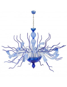 Lampadario Anemone - Vetro di murano blu mare