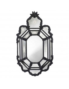 Specchio veneziano ovale con cornice in vetro di murano nero modello rodolfo