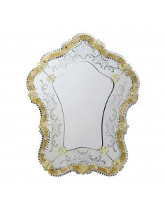 Specchio veneziano con cornice in vetro di murano oro modello Ortensia