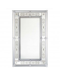 Specchio veneziano rettangolare in vetro di Murano cornice bianca modello foliero