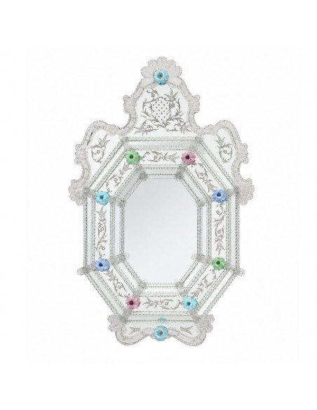 Specchio veneziano con cornice in vetro di ottagonale in vetro di Murano modello leandra