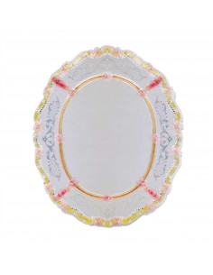 Specchio veneziano ovale con cornice in vetro di murano con dettagli rosa e oro modello Velaria