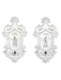 Coppia di Specchi Veneziani con applique in vetro di Murano