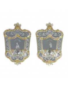 Coppia di Specchi Veneziani con applique in vetro di Murano