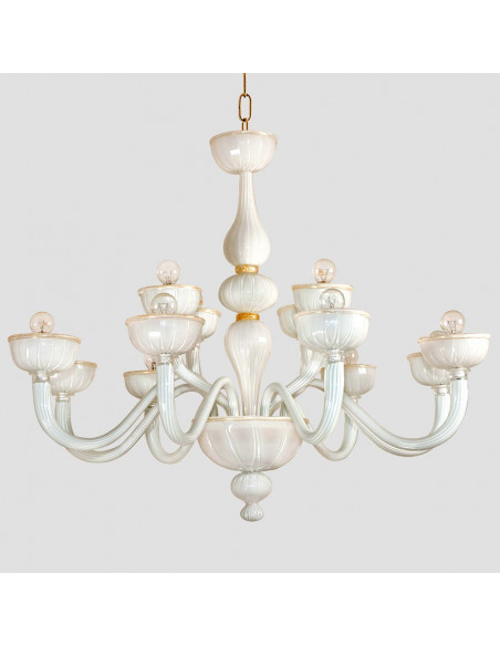 Accademia - lampadario in vetro di murano moderno in bianco e oro 24k lusso veneziano contemporaneo