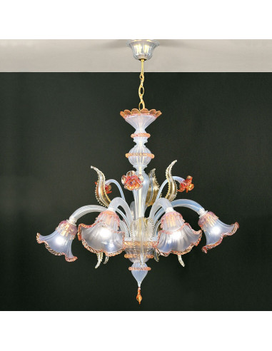 Lustre en verre de Murano opalin  or rose modèle Ninfa opale