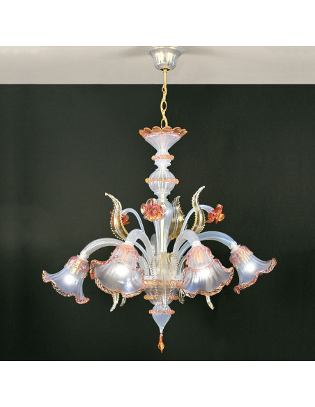 Lampadario in vetro di Murano opalino oro rosa modello ninfa opalino Lampadario in vetro di Murano opalino oro rosa modello ninfa opalino