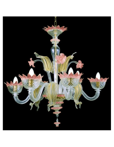 pink gold murano glass chandelier muranese model