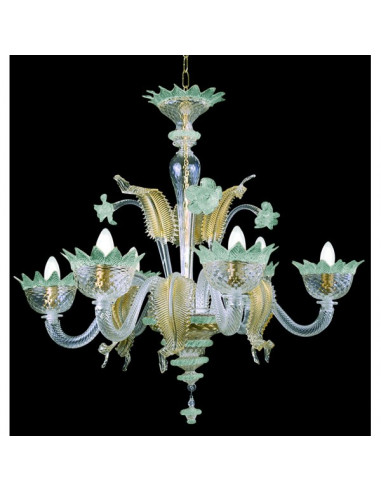 blue light gold murano glass chandelier muranese model