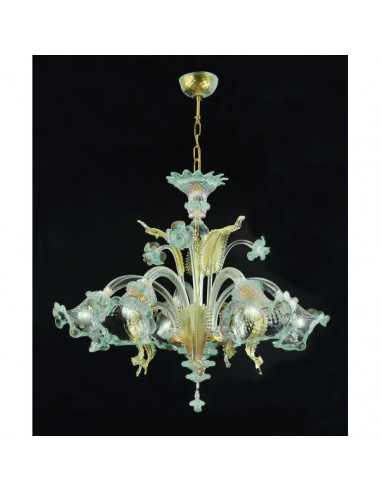 lampadario in vetro di murano oro azzurro modello ca venier