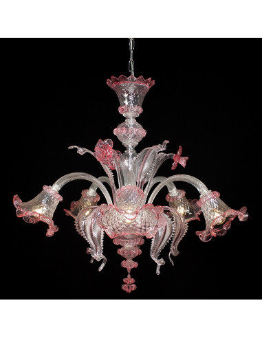 Sacchiero - lustre en verre de Murano en cristal rose classique