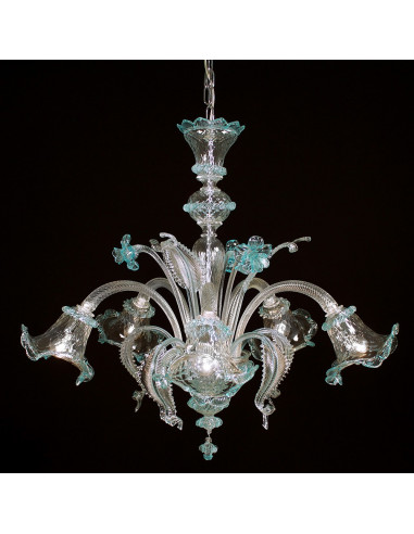 Sacchiero - lampadario in vetro di murano classico cristallo azzurro