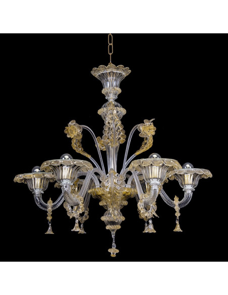 Lampadario in vetro di Murano classico modello Gran Canal Lux - Cristallo/Oro
