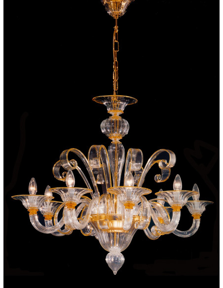 Murano glass chandelier with amber thread pastorals Murano glass chandelier with amber thread pastorals