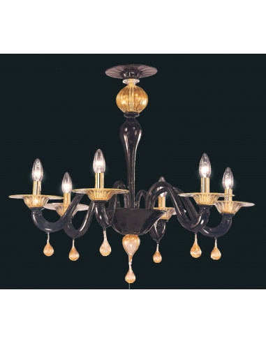 gaulo - lampadaire moderne en vetro di murano nero e oro