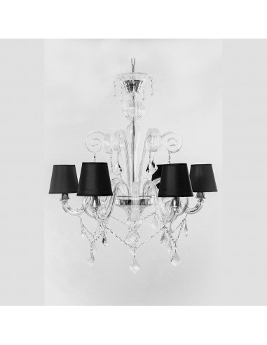Murano Chandelier With Strass And Lamp, Black Chandelier With White Lamp Shades