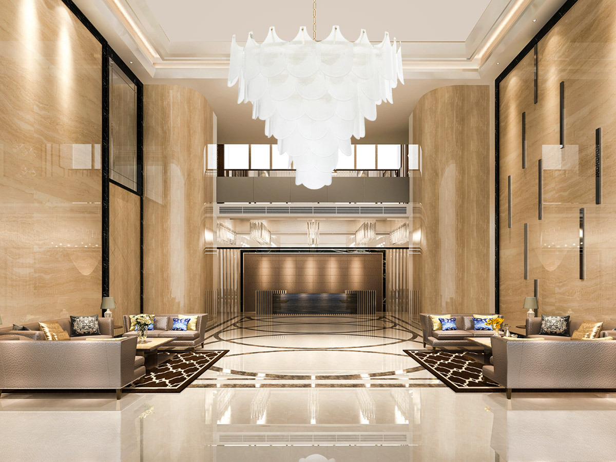 Illuminazione contract Hall di Hotel con Lampadario in vetro di Murano